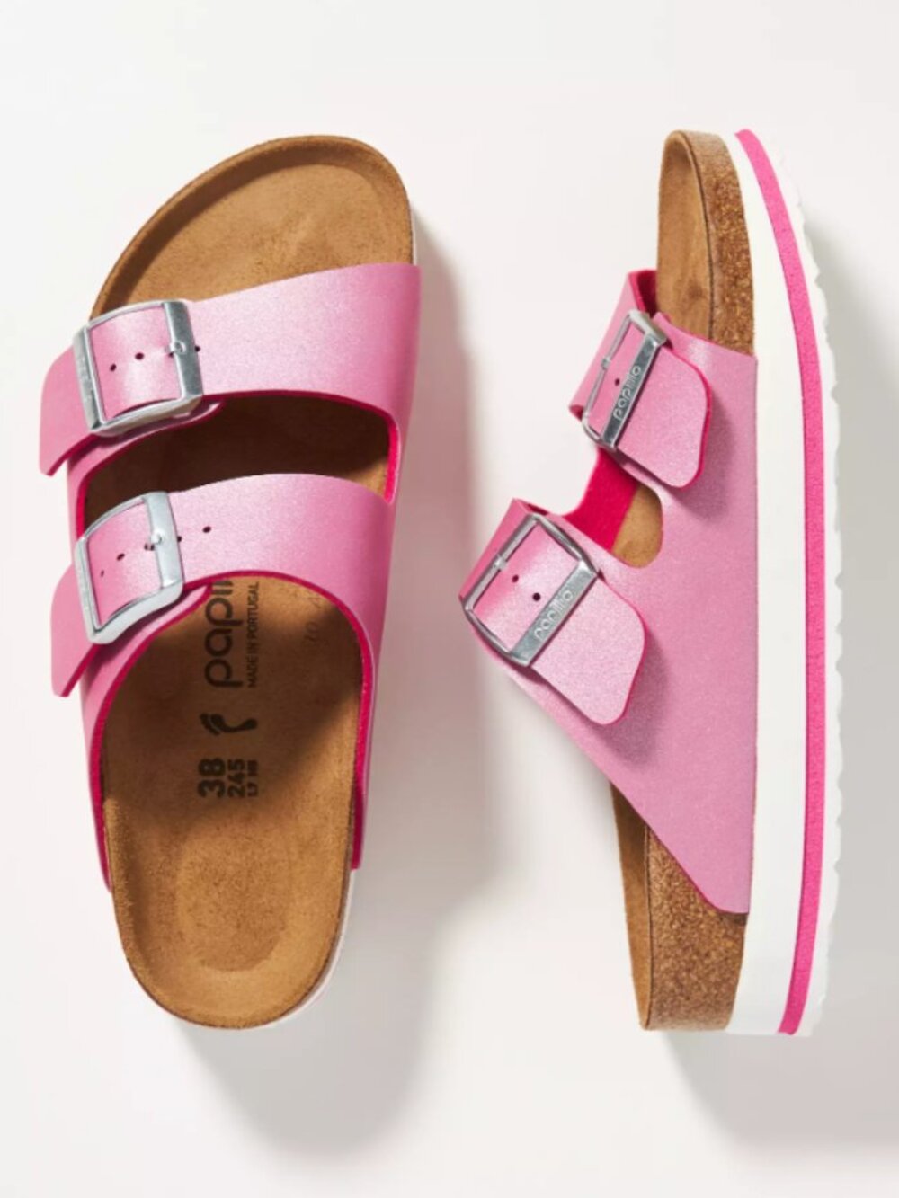 EUC! Birkenstock Papillio Icy Metallic Fuchsia Tulip Platform Sandals Sz 9.5